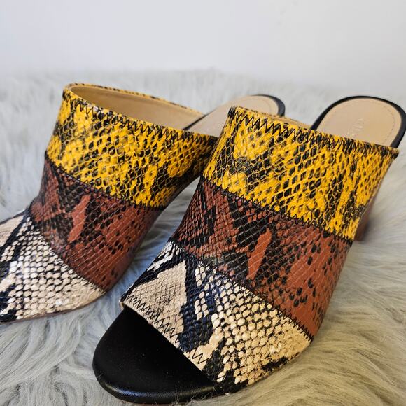 Gibson Latimer Block Heel Mules Snakeskin Print Goat Leather Slip on Size 8M - Picture 4 of 10